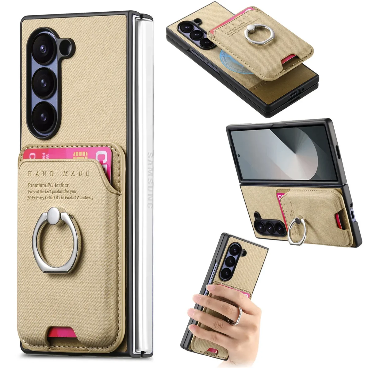 Detachable Magnetic Leather Wallet with Card Holder Bracket Phone Cover Case for Samsung Galaxy Z Fold7 Fold6 Fold5 Fold4 Fold3