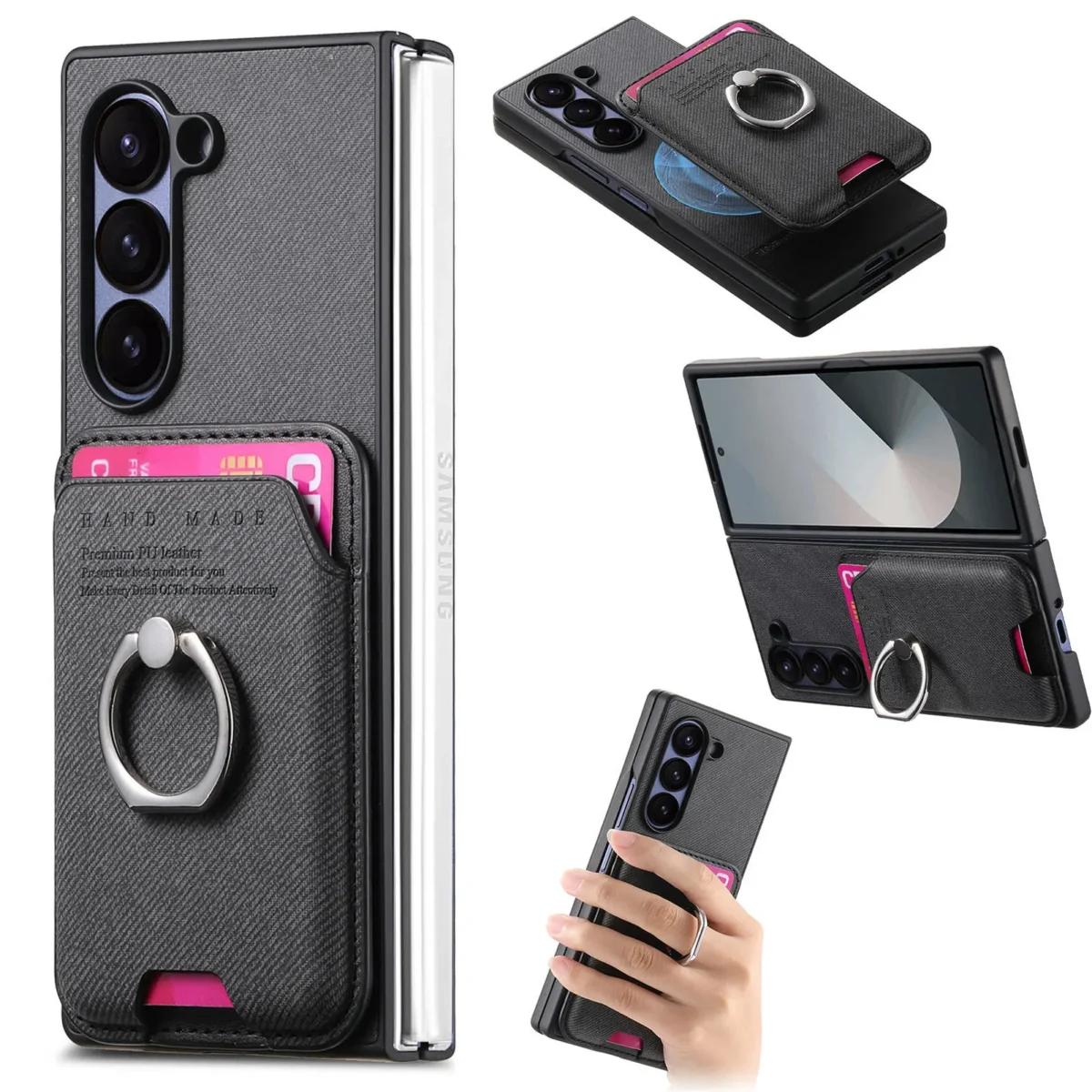 Detachable Magnetic Leather Wallet with Card Holder Bracket Phone Cover Case for Samsung Galaxy Z Fold7 Fold6 Fold5 Fold4 Fold3