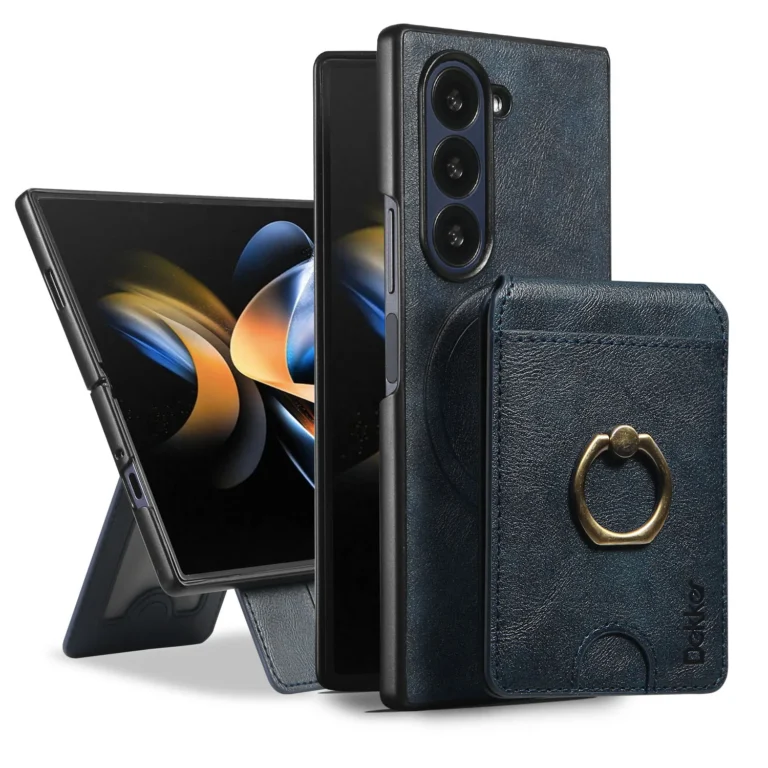 | Wholesale Price at Gaffar India 2 in 1 Magnetic Wireless Charging Bracket Cell Phone Case for Samsung Galaxy Z Fold 6 5 4 3 Ring Card Holder Flip Leather Cover