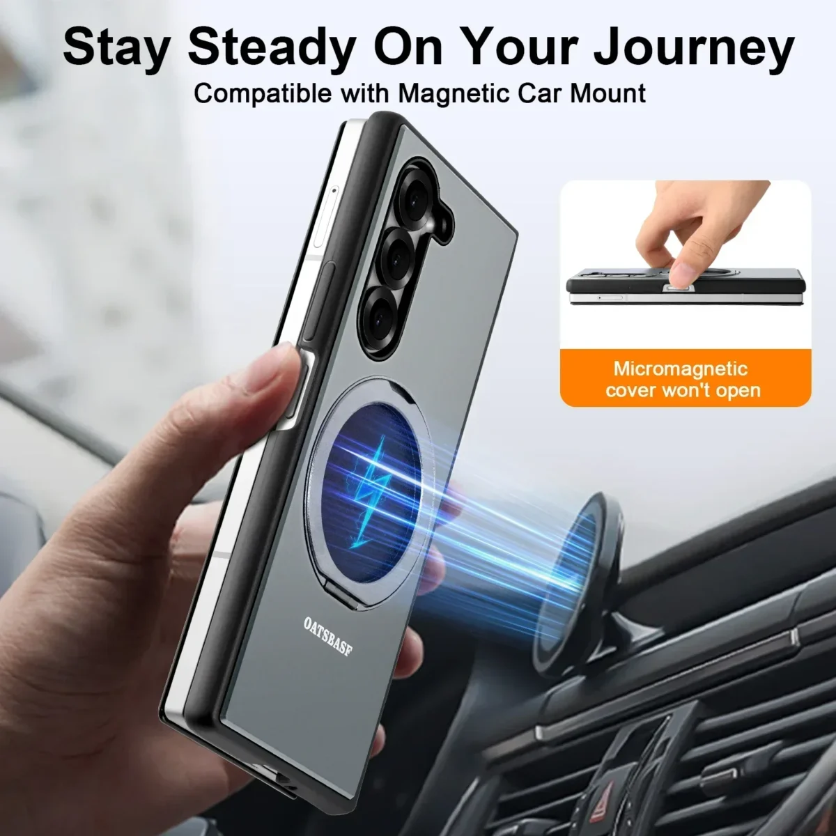 Eary For Samsung Galaxy Z Fold 6 5 Phone Case With Magsafe Kickstand 360° Rotatable Leather Full Body Protective Cover with Ring - Image 6