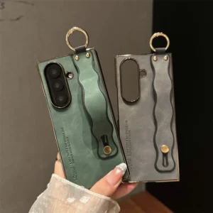 Luxury PU Leather Phone Case for Samsung Galaxy Z Fold with Wrist Strap Wristband Bracket Hand Stand Cover for 7 6 5 4 3 5G