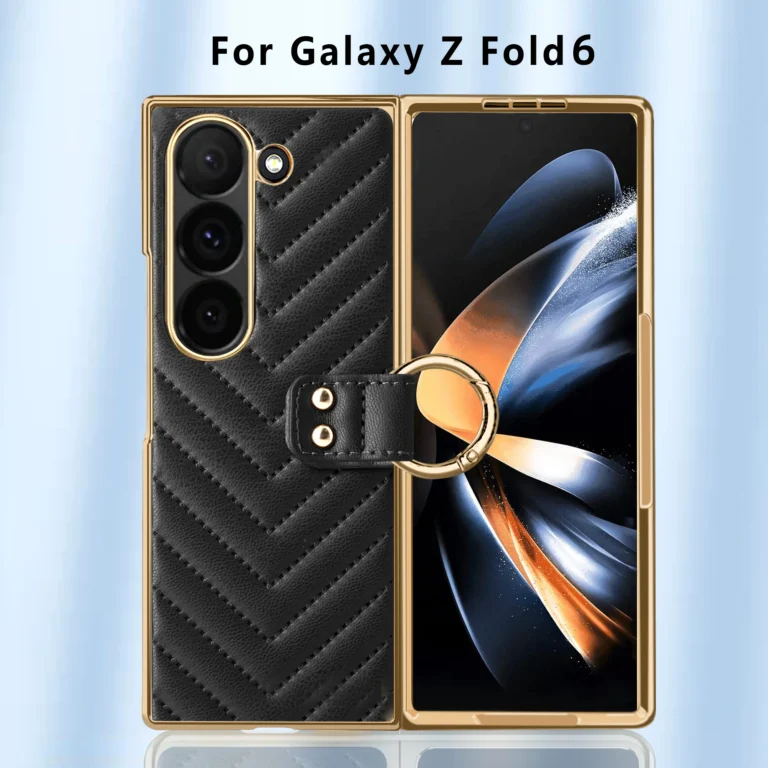 VIETAO For Samsung Galaxy Z Fold 7 Case With Ring Holder&Built-in Screen Protector Women Quilted Leather Z Fold 6 5 4 Phone Case