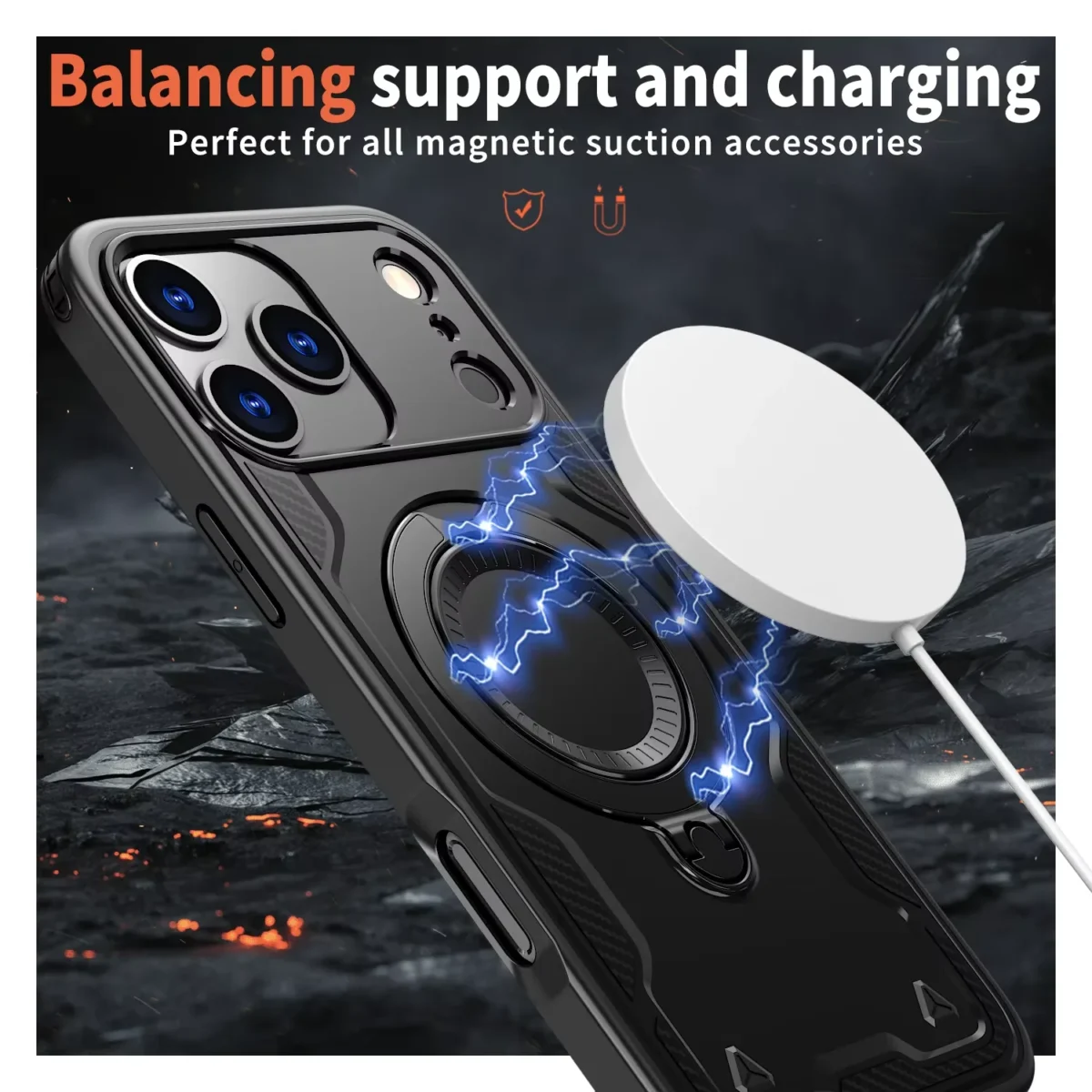 Magnetic Phone Case For iPhone 17 15 13 12 11 16 Pro Max 14 Plus 16E 17 Air For MagSafe Rotate Metal Ring Holder Protector Cover - Image 2