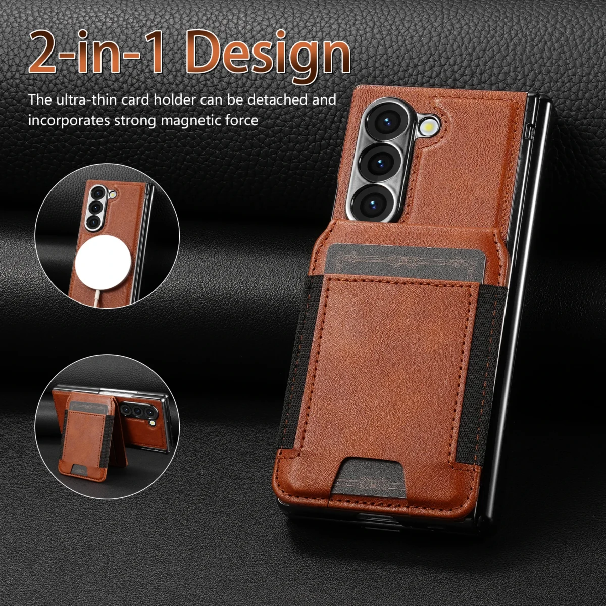 For Samsung Galaxy Z Fold 7 6 5 4 3 2-in-1 Magnetic Card Holder Wallet Phone Case Outer Screen Glass Film Hinge Shockproof Cover - Image 2