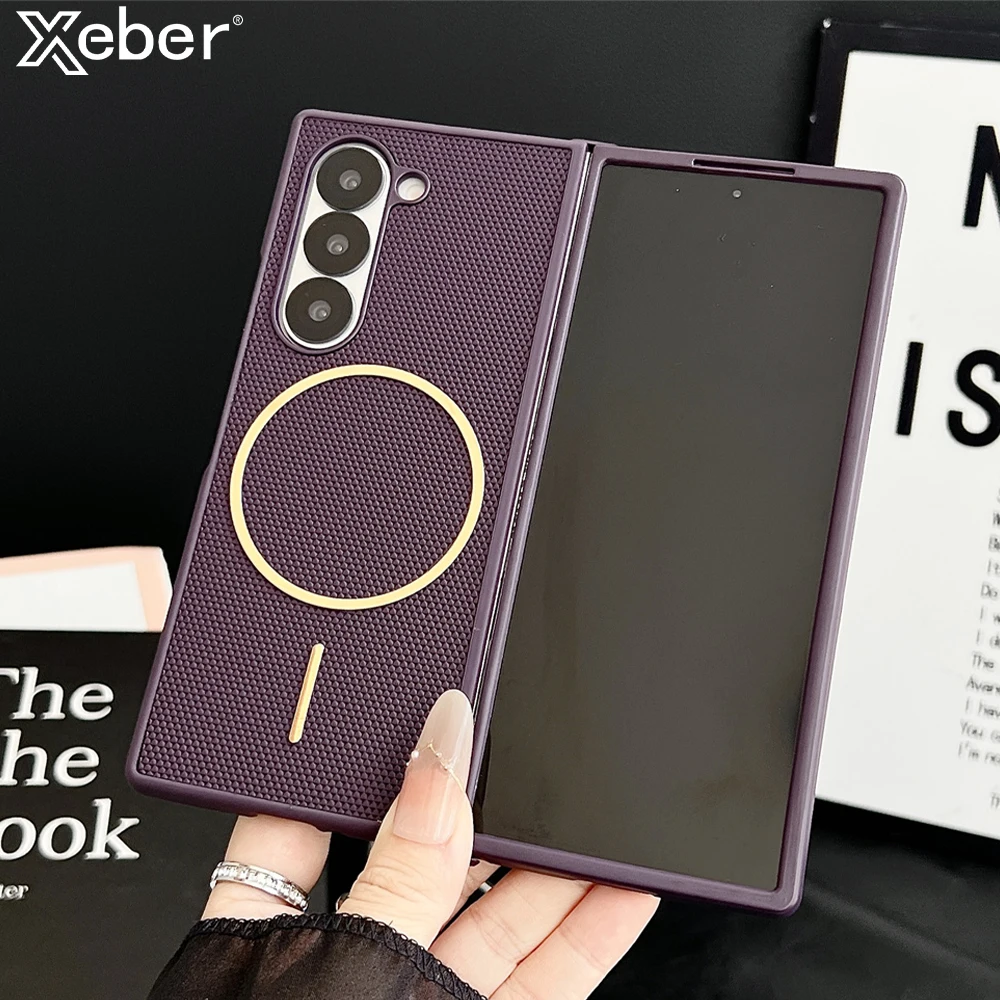 Luxury Non-Slip Lattice For Magsafe Magnetic Phone Case for Samsung Z Fold 7 6 5 zfold 4 3 Wireless Charging Protective Cover