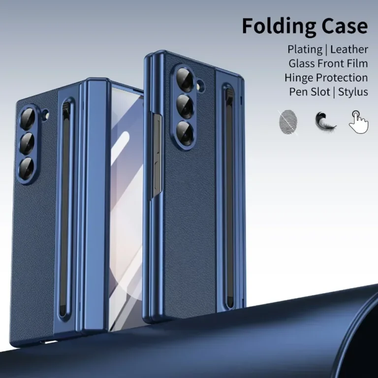 | Wholesale Price at Gaffar India Samsung Galaxy Z Fold 7/6/5/4/3 Leather Phone Case with Steel Film Pen Slot Hinge Protection Shockproof Cover for Galaxy Z Fold