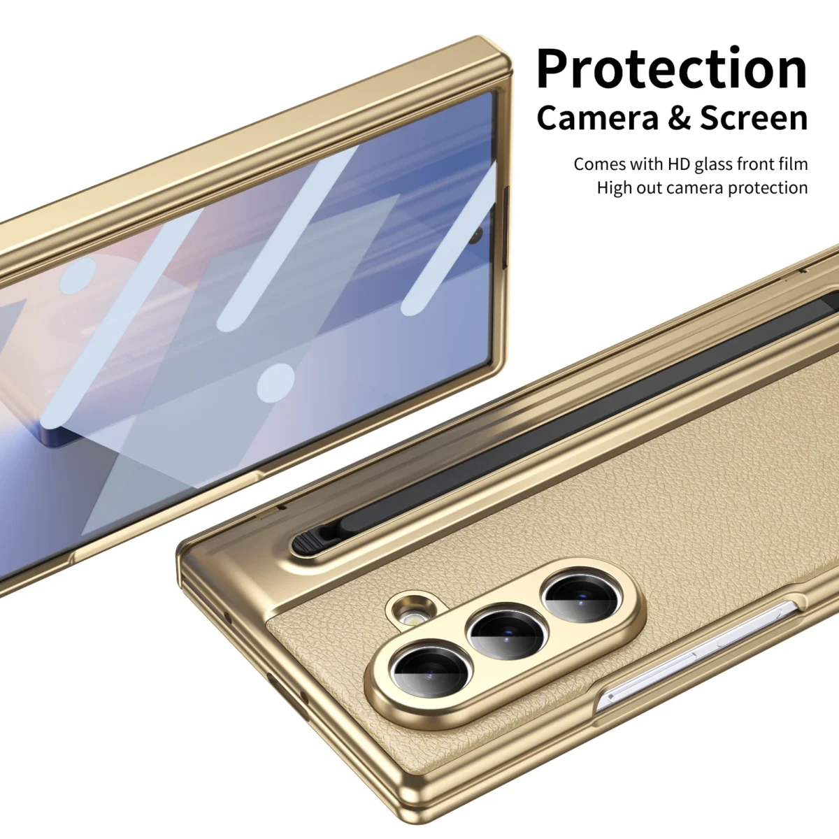 For Samsung Galaxy Z Fold 7 6 5 4 3 360° Folding Flap Leather Pen Groove Tempered Glass Film Drop Resistant Phone Case - Image 3