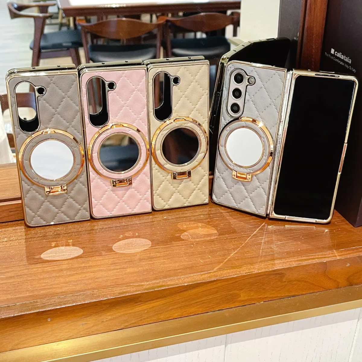 Luxury Cosmetic mirror holder Bracket Phone Case For Samsung Galaxy Z Fold 6 5 4 3 ZFold 3 Cases leather Cover - Image 2