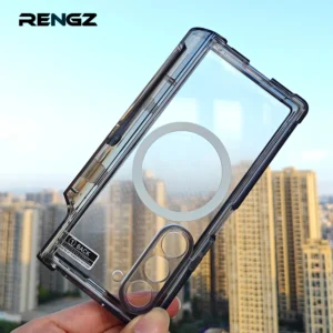 Transparent Hinges Protective Case For Samsung Galaxy Z Fold 7 6 5 With Screen Protector Z Fold7 Wireless Magnetic Bracket Cover