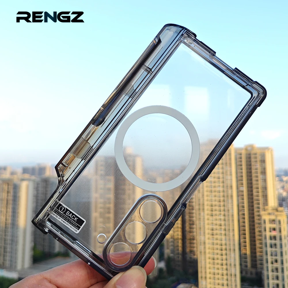 Transparent Hinges Protective Case For Samsung Galaxy Z Fold 7 6 5 With Screen Protector Z Fold7 Wireless Magnetic Bracket Cover