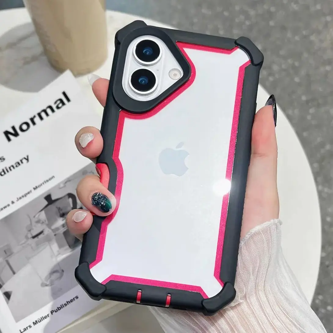 2 IN 1 Shockproof Bumper Clear Phone Case For iPhone 17 Air 16 16E 15 14 Plus 13 12 11 Pro Max Double-layer Fall Prevent Cover
