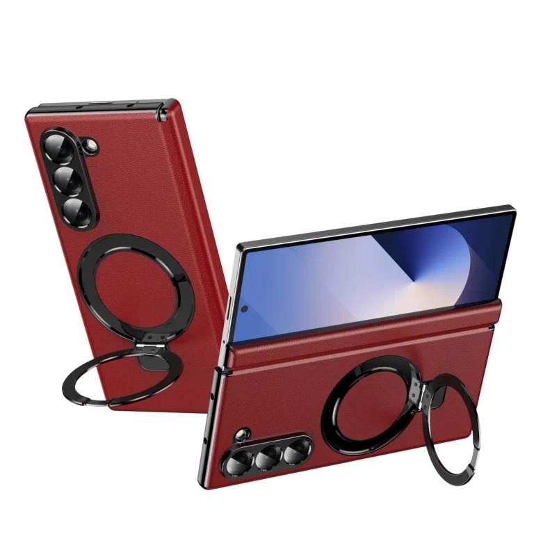 For Samsung Galaxy Z Fold 7 6 5 4 3 Case Leather Magsafe Hinge Bracket Full Screen Glass Protective Magnetic Cover CJDJZZDZD