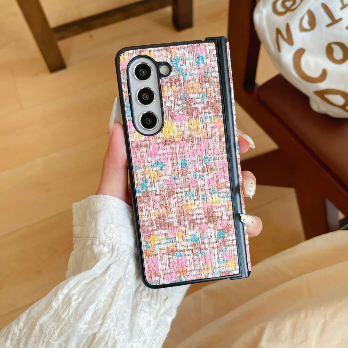 Colours Weave Leather Phone Case For Samsung Galaxy Z Fold 7 6 5 4 3 Fold6 Fold7 Hinge Protective Shockproof Protective Cover - Image 3