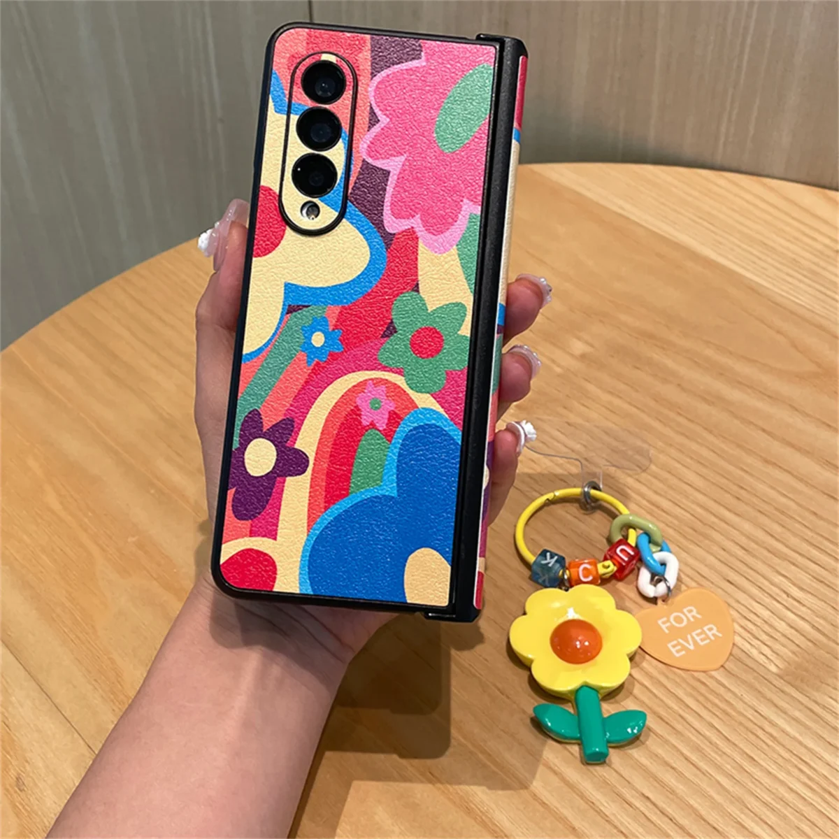 Korean Cute Oil Painting Rainbow Flower Pendant Case for Samsung Galaxy Z Fold 7 Z Fold6 Z Fold5 Z Fold4 Z Fold3 Back Cover - Image 4