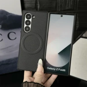 Carbon Fiber Pattern Leather Magnetic Phone Case For Samsung Galaxy Z Fold 7 6 5 4 3 Fold7 Fold6 Fold5 Fold4 Hard Back Cover