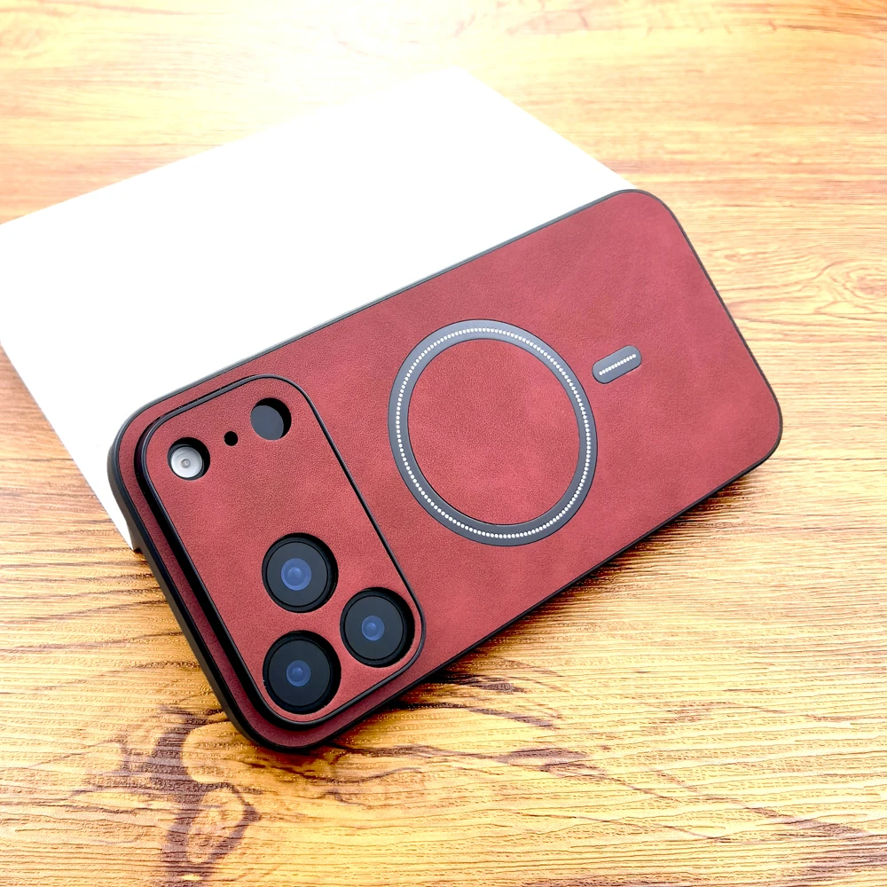 | Wholesale Price at Gaffar India Luxury Faux Leather Retra Case For iPhone 17 Air 16 16E 15 14 13 12 11 Pro Max 17Pro iPhone17 Magsafe Wireless Charge Full Cover - Image 5