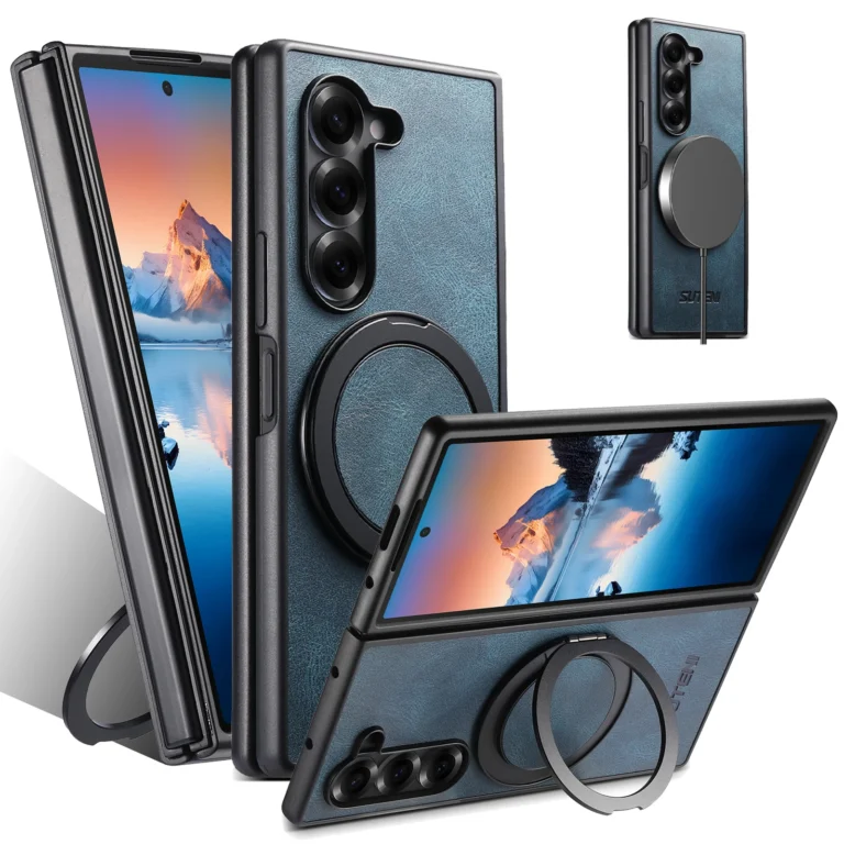 | Wholesale Price at Gaffar India SUTENI Magnet Wireless Charging Phone Case Oil Wax Faux Leather 360° Rotating Stand Buckle For Samsung Galaxy Z Fold 7 6 5