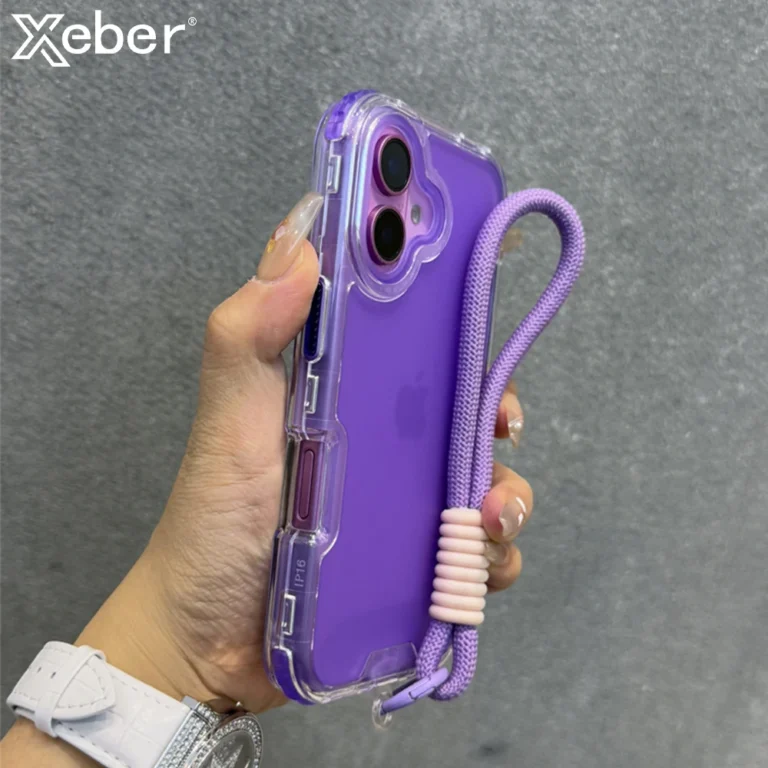 2IN1 Color Clashing Dual Layer Protection Armor Phone Case For iPhone 14 12 13 15 16 Pro Max Plus 11 Wrist Strap Lanyard Cover