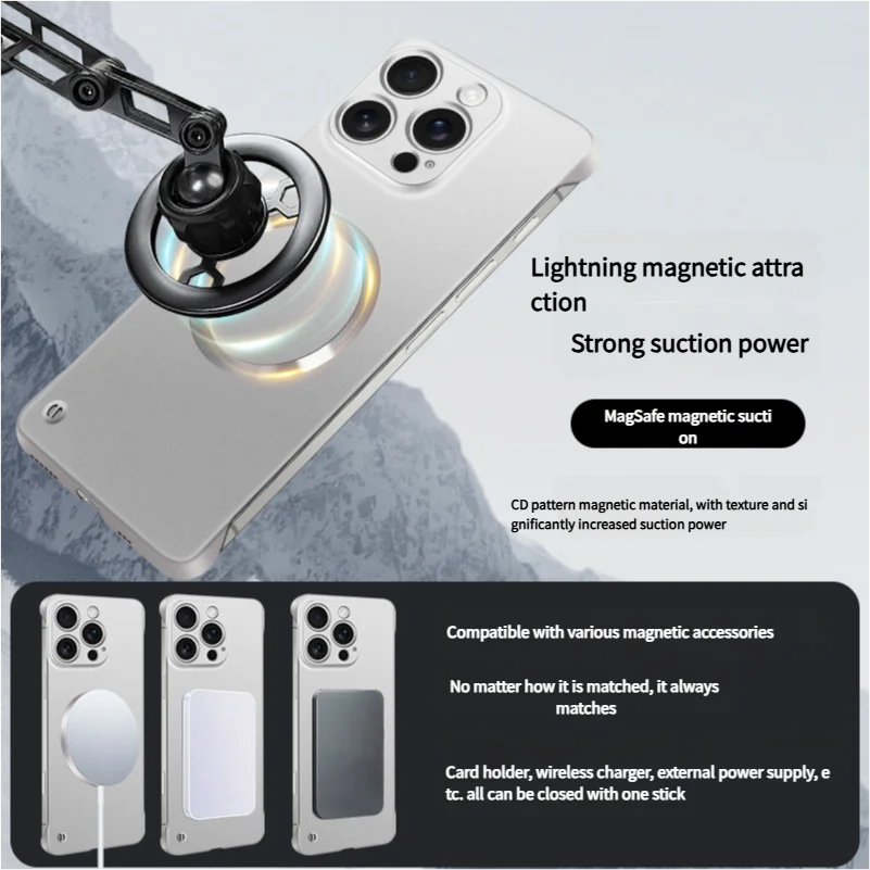 | Wholesale Price at Gaffar India Ultra Thin PC Frameless Magnetic Case For iPhone 16 14 12 13 15 17 Pro Max 15 16 Plus 17 Air For Magsafe Metal Matte Phone Cover - Image 2