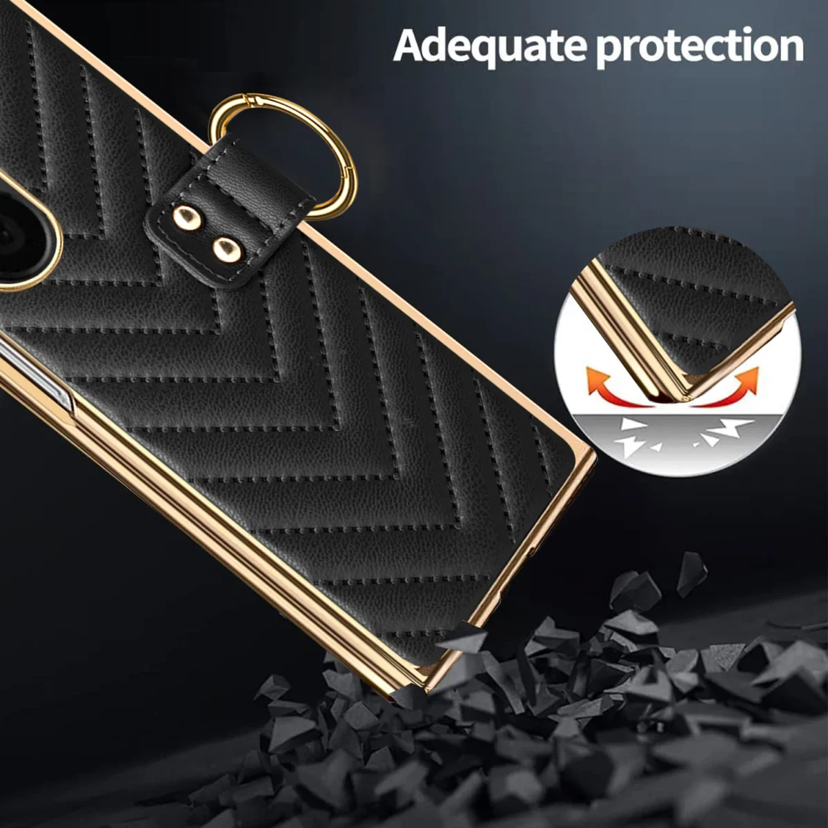 VIETAO For Samsung Galaxy Z Fold 7 Case With Ring Holder&Built-in Screen Protector Women Quilted Leather Z Fold 6 5 4 Phone Case - Image 3