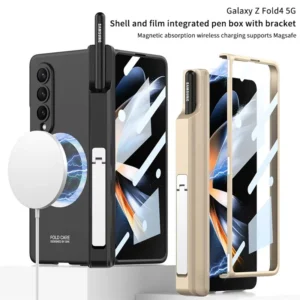 For Samsung Galaxy Z Fold 6 5 4 3 5G Case Magsafe Wireless Charging Magnetic Hinge Pen Holder Stand Screen Protector Film Cover