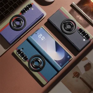 Magnetic Hinge Carbon Fiber Texture Case for Samsung Galaxy Z Fold 3 5 4 6 7 360 Full Protection Screen Glass Bracket Cover