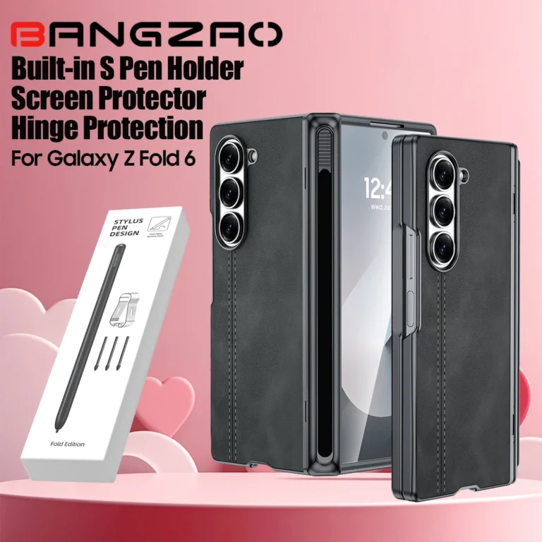 For Z Fold 6 Phone Case with S Pen Holder, Hinge Protector and Screen Protector PU Leather Matte PC Valentine’s Day Gift