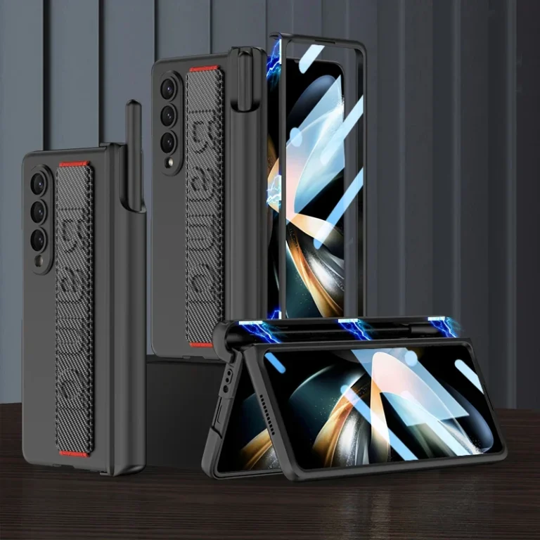 Magnetic Hinge Pen Holder Protective Case For Samsung Galaxy Z Fold 6 4 3 Fold5 5G Case with Wrist Band Glass Film Hard PC Cover