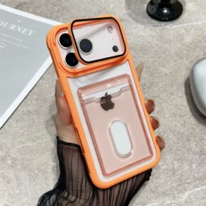 Acrylic Card Holder Camera Stand Clear Phone Case for iPhone 17 Air 16 Plus 15 14 13 12 11 Pro Max Shockproof Bracket Back Cover