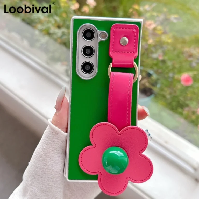 | Wholesale Price at Gaffar India For Samsung Galaxy Z Fold7 Fold 7 6 5 4 3 Zfold6 3D Flowers Leather Wristband Phone Case Plating Silver Frame Shockproof Cover