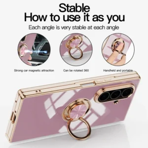 360°Ring Holder Kickstand Electroplating Shockproof Phone Case for Samsung Galaxy Z Fold 7 6 5 4 Fold7 Fold6 Fold5 Fold4 5G