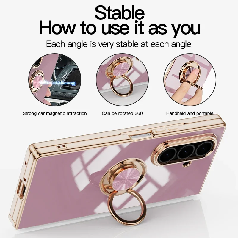 360°Ring Holder Kickstand Electroplating Shockproof Phone Case for Samsung Galaxy Z Fold 7 6 5 4 Fold7 Fold6 Fold5 Fold4 5G