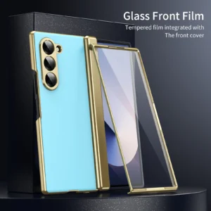 For Samsung Galaxy Z Fold 7 6 5 4 3Plating Border Hinge Phone Case Matte Backboard Outer Screen Protective Film Shockproof Cover