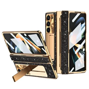 For Samsung Galaxy Z Fold 7 6 5 4 3 5G Sparkle Magnetic Plating Hinge Phone Case Screen Protect Film Wireless Charge Shock Cover