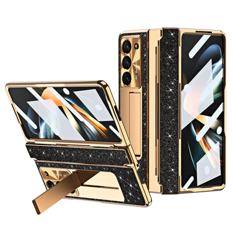 | Wholesale Price at Gaffar India For Samsung Galaxy Z Fold 7 6 5 4 3 5G Sparkle Magnetic Plating Hinge Phone Case Screen Protect Film Wireless Charge Shock Cover