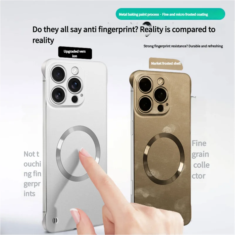 | Wholesale Price at Gaffar India Ultra Thin PC Frameless Magnetic Case For iPhone 16 14 12 13 15 17 Pro Max 15 16 Plus 17 Air For Magsafe Metal Matte Phone Cover - Image 3