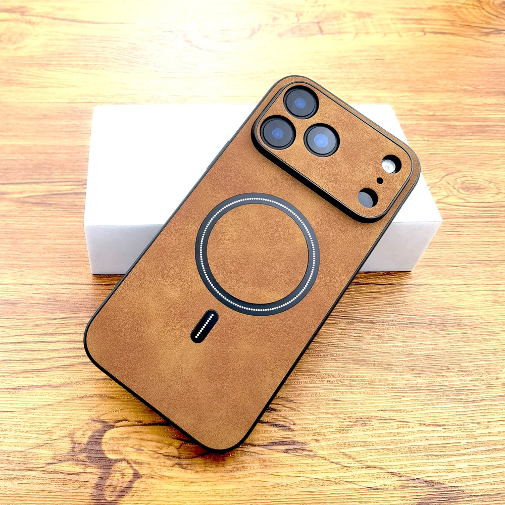 Luxury Faux Leather Retra Case For iPhone 17 Air 16 16E 15 14 13 12 11 Pro Max 17Pro iPhone17 Magsafe Wireless Charge Full Cover