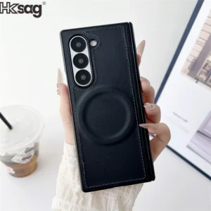 For Samsung Galaxy Z Fold 7 6 5 4 3 Case Vegan Leather Magsafe Magnetic Cases For Galaxy Z Fold7 Fold6 Wireless Charging Cover