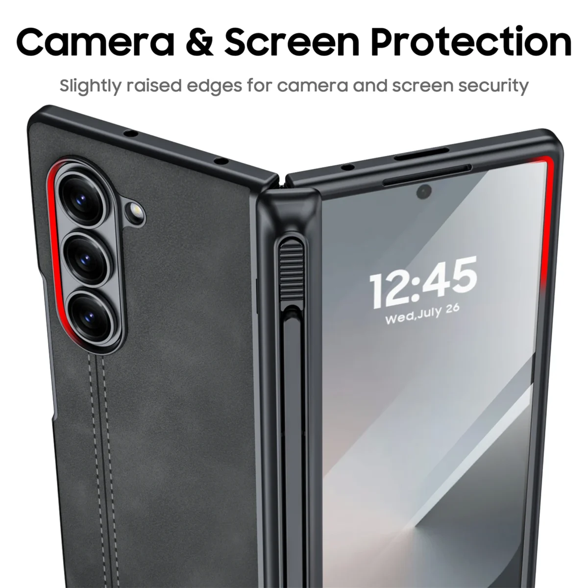 For Z Fold 6 Phone Case with S Pen Holder, Hinge Protector and Screen Protector PU Leather Matte PC Valentine's Day Gift - Image 5