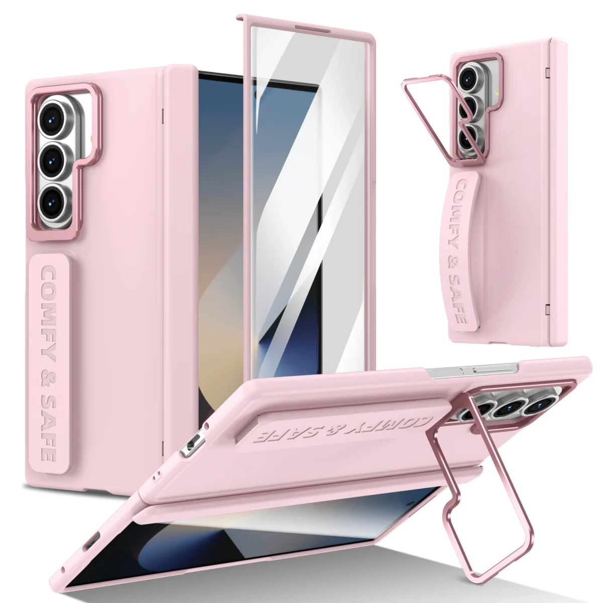 For Samsung Galaxy Z Fold 7 6 5 4 3 5G Bracket Phone Case With Hinge Screen Protect Film Silicone Grip Shockproof Protect Cover