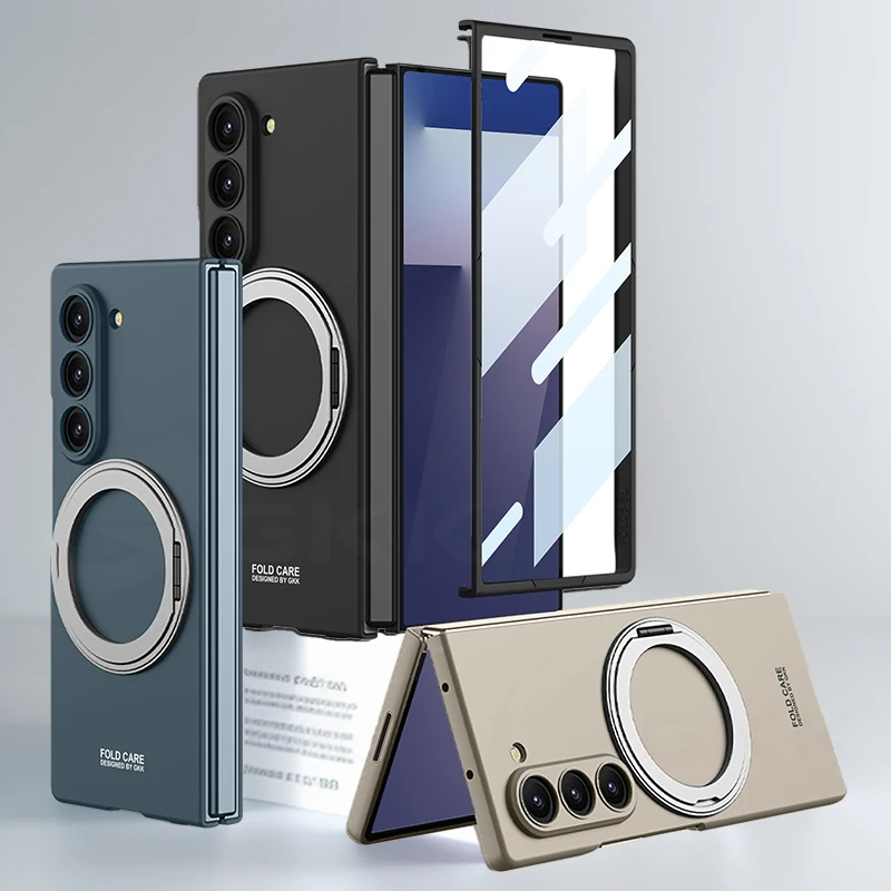 Armor Magnetic Ring Holder Case For Samsung Galaxy Z Fold 7 Wireless Charge Front Screen Protector Cover For Galaxy Z Fold7 Case
