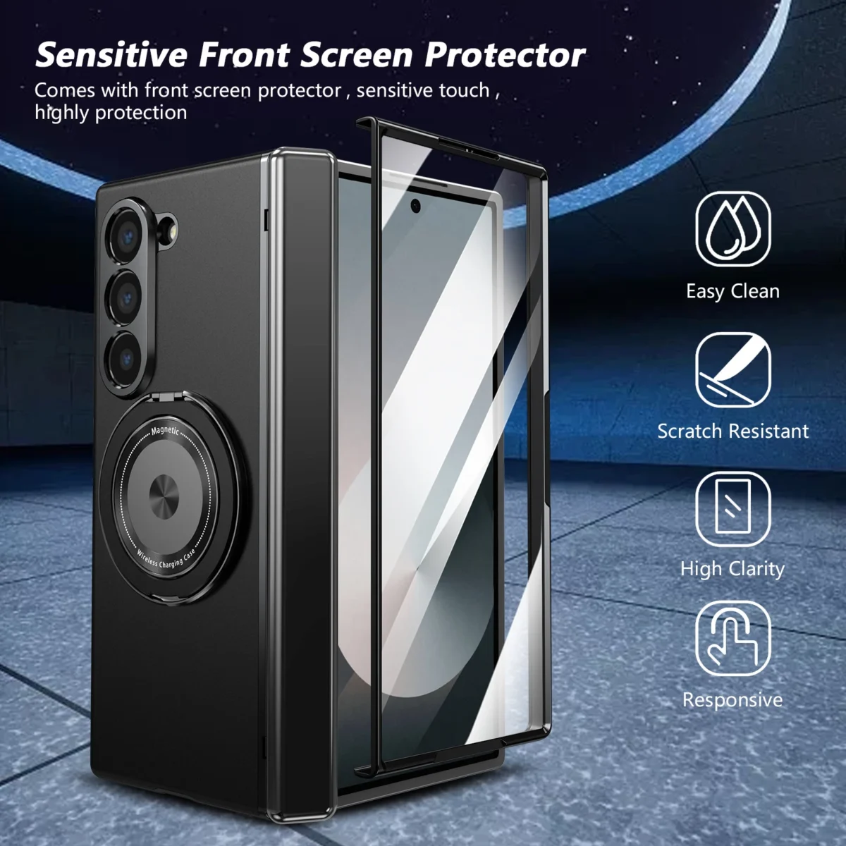 For Samsung Galaxy Z Fold 7 6 4 5G Magsafe Magnetic Hinge Phone Case 360 ° Full Screen Protective Ring Holder Shockproof Cover
