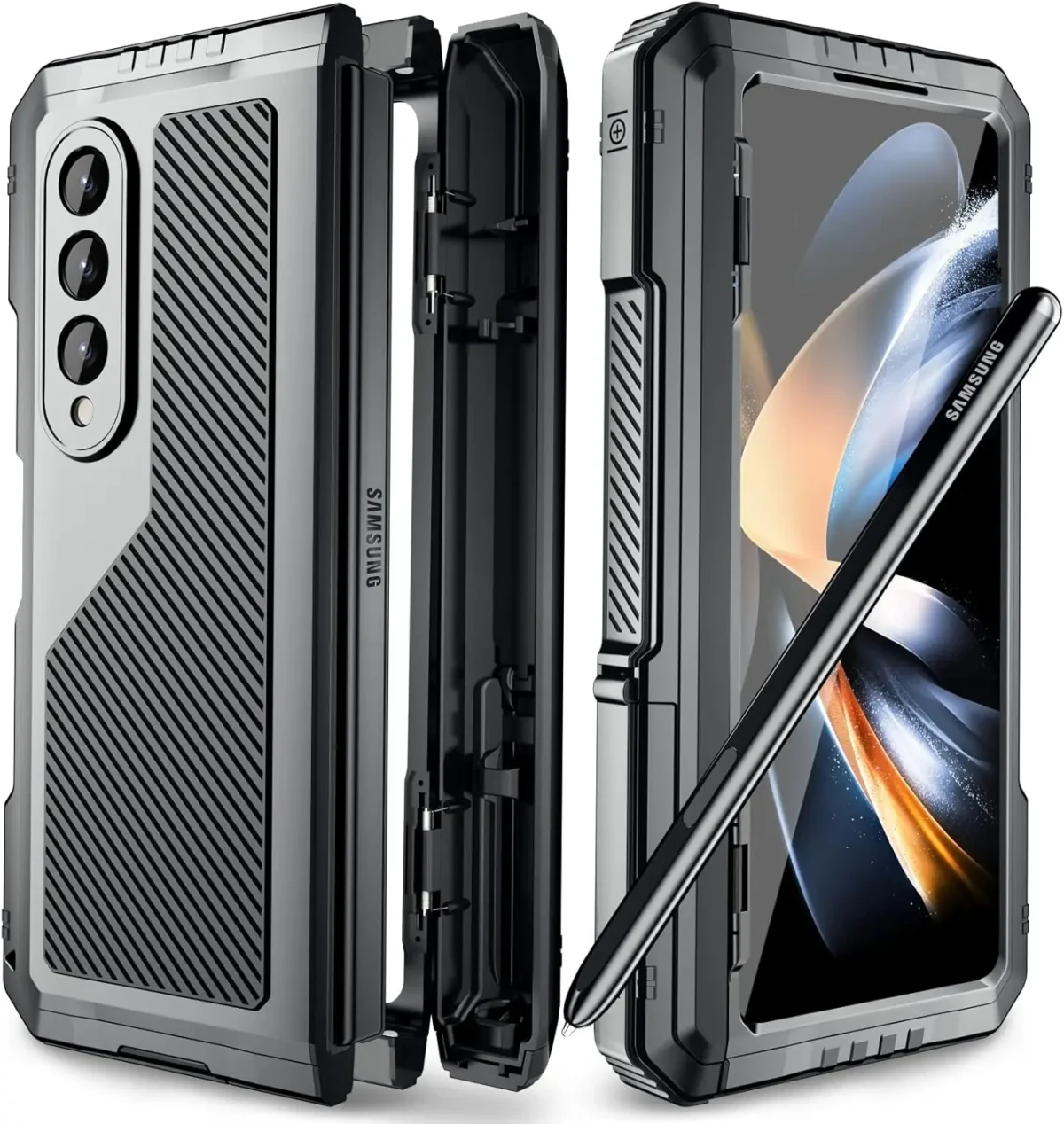 Military Protection Armor Heavy Duty Case For Saumsung Galaxy Z Fold 4 5 6 7 Full-Body Shockproof Cover Stand PET Screen Film