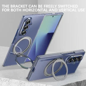 Wireless Charging 360° Rotating Magnetic Magsafe Holder Phone Case for Samsung Galaxy Z Fold 7 6 5G Transparent Shockproof Cover