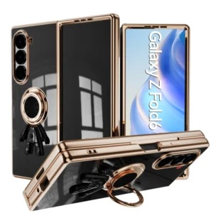 Electroplating 6D Astronaut Phone Case for Samsung Galaxy Z Fold 7 6 5 4 Fold6 Fold5 Fold4 Magnetic Ring Holder Shockproof Cover
