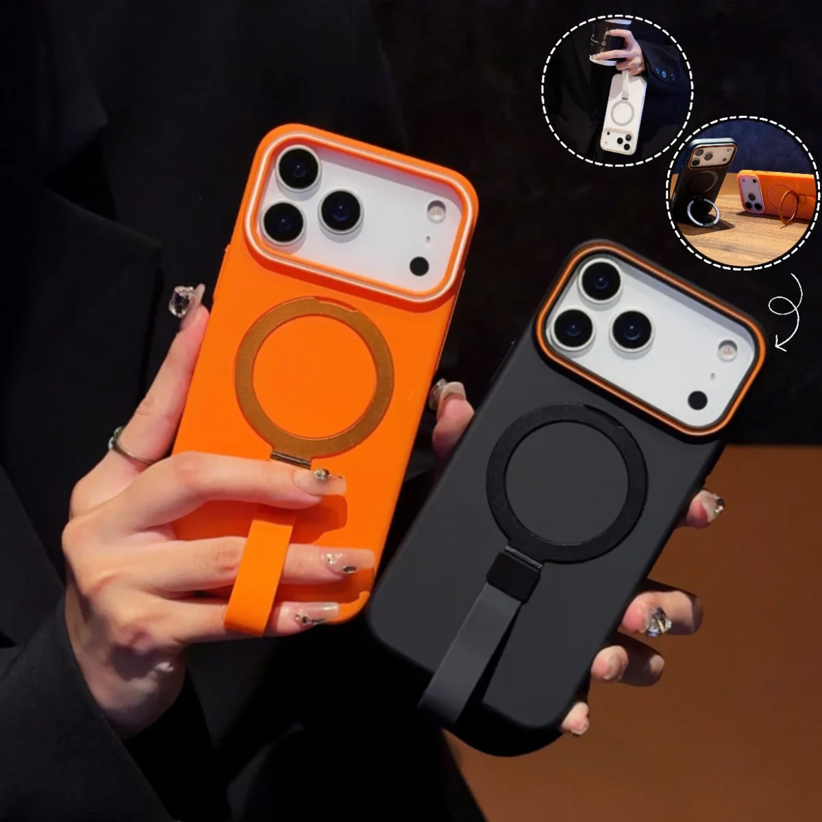 For Magsafe Magnetic Bracket Grip Ring Case For iPhone 17 16 Plus 15 14 13 12 Pro Max 17 Air Soft Silicone Wrist Strap Cover