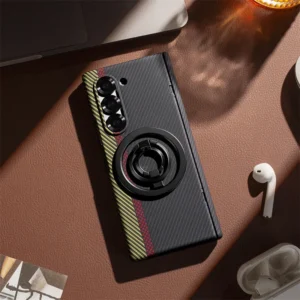 For Samsung Galaxy Z Fold 7 6 5 4 3 5G Relief Carbon Fiber Magnetic Hinge Holder Case For Magsafe Screen Protector Film PC Cover