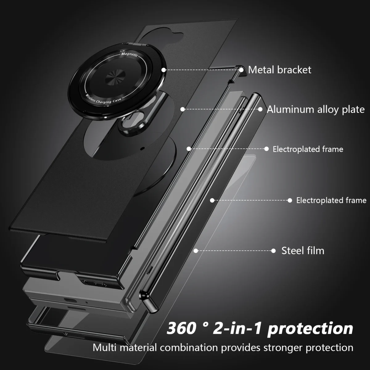 For Samsung Galaxy Z Fold 7 6 4 5G Magsafe Magnetic Hinge Phone Case 360 ° Full Screen Protective Ring Holder Shockproof Cover - Image 5
