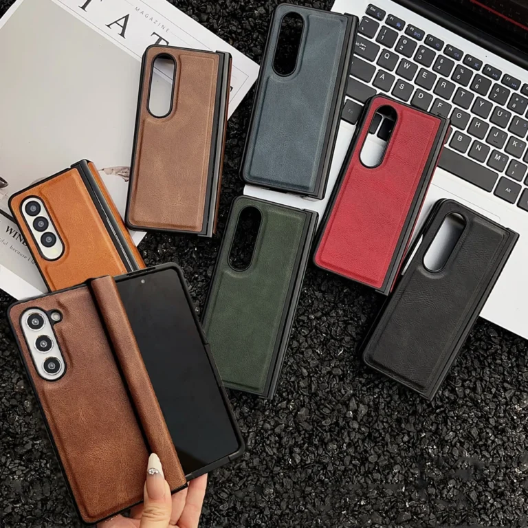 | Wholesale Price at Gaffar India Business Comfortable Touch PU Leather Simple Phone Case for Samsung Galaxy Z Fold 7 6 5 4 Full Protection Hinge Shockproof Cover