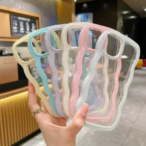 Candy Color Wavy Border Transparent Shockproof Phone Case for iPhone 14 15 16 Plus 11 12 13 Pro Max Soft Protective Back Cover